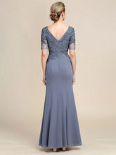 Grey Blue Mermaid Floor Length Chiffon Mother of Bride Dress With Appliques